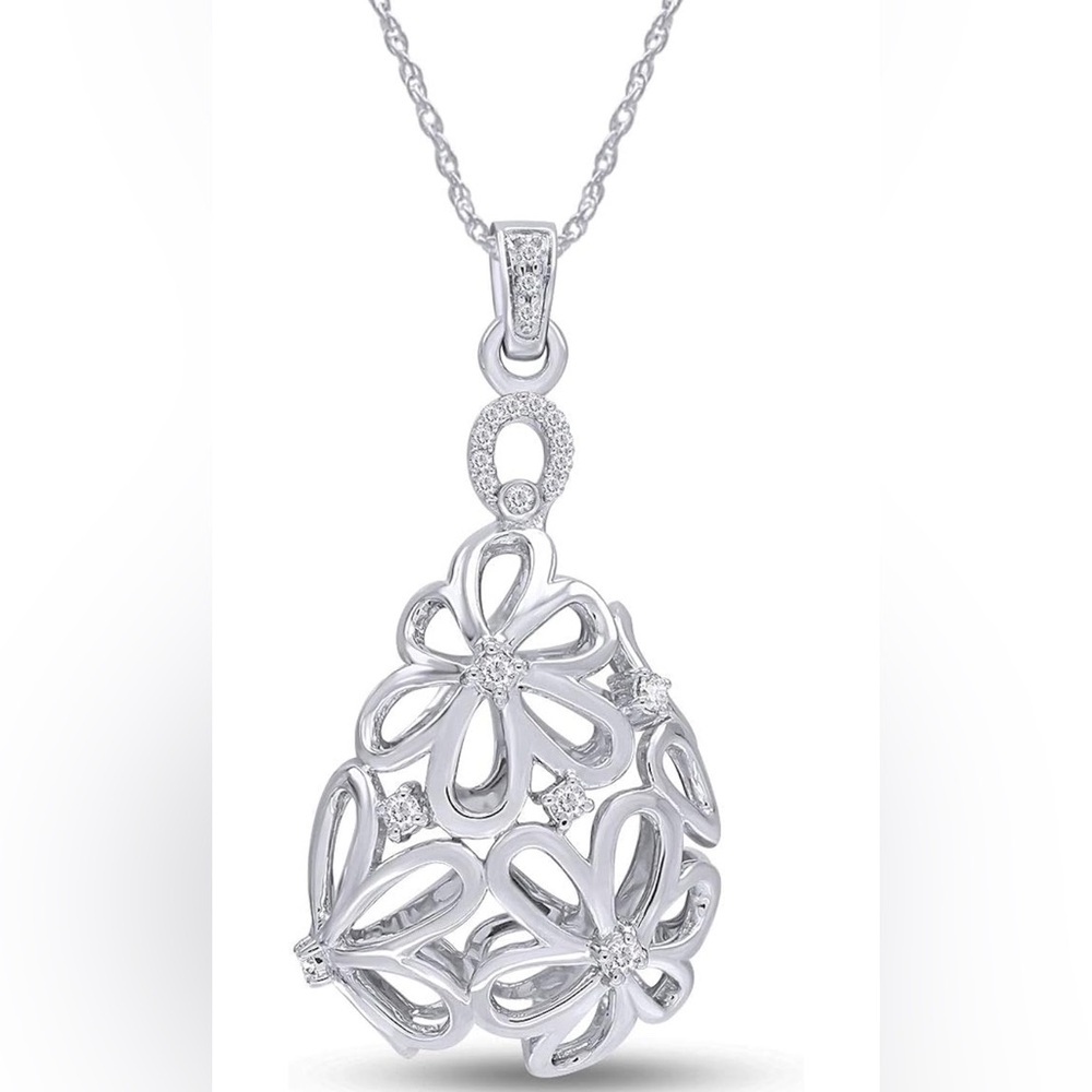 Natural Diamond 1/6ct Daisy Pendant Necklace in 14k Gold Over Sterling Silver